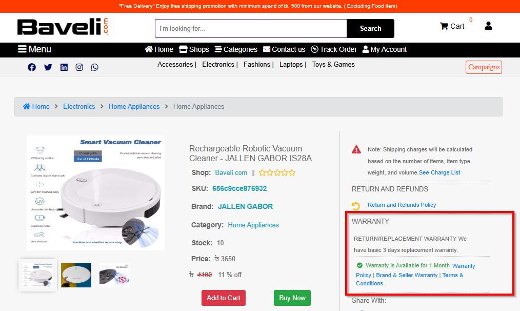 Baveli.com Warranty