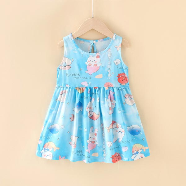 Summer Floral Cotton Silk Sling Dress for Baby Girls – Soft Skirt Kids Party & Casual Wear