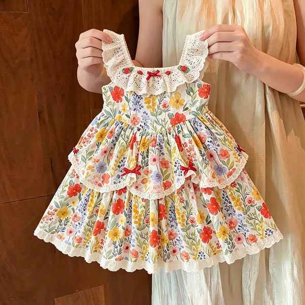 Baby Girls Summer Floral Princess Dress – Sweet Monet Garden Holiday Party Dress for Kids