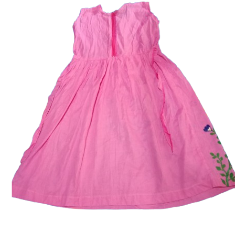 Hand embroidery colorful flowers pink frocks for girls, baby dress.