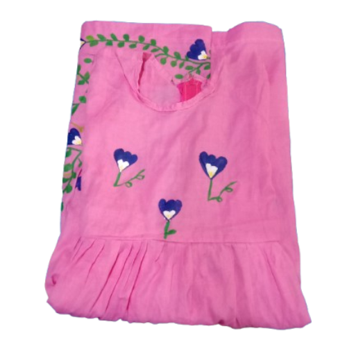 Hand embroidery colorful flowers pink frocks for girls, baby dress.