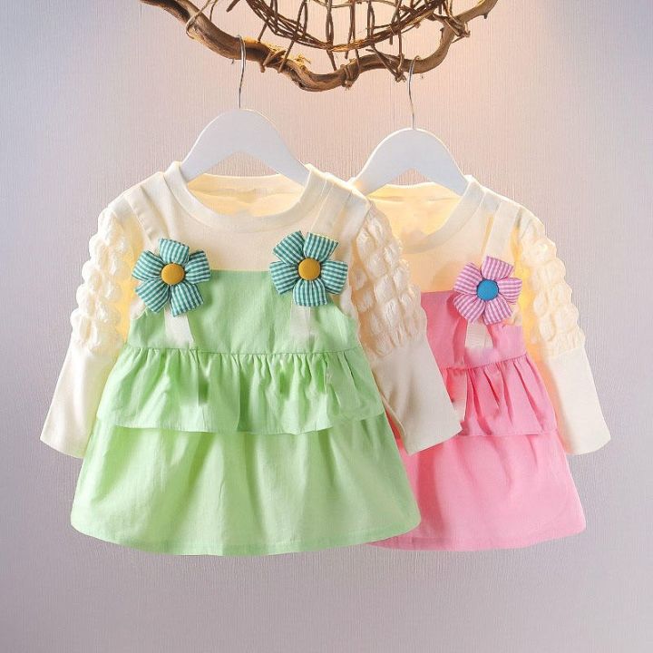 Girl baby round neck dress children flowers cotton skirt 0-4 Years