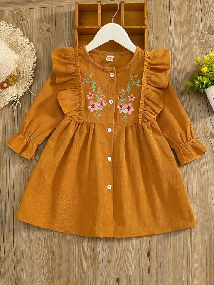 New stylish baby (1-6 Years) frocks. embroidery colorful flowers Black frocks for girls, baby dress.